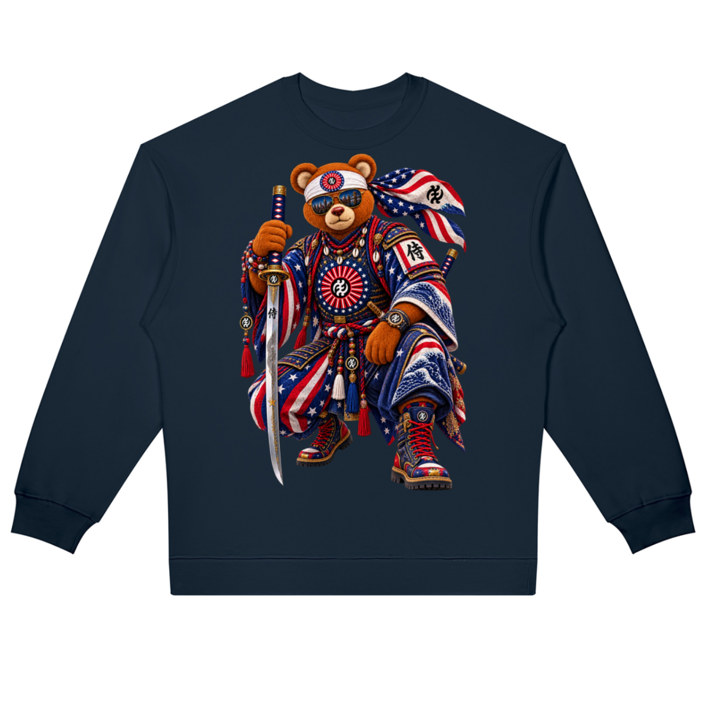 Meet the Teddy Blaze Brand Rising Jumper, a heavyweight cotton-rich unisex sweatshirt featuring Teddy Blaze Samurai artwork and the signature Brand Rising emblem.