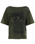 Shop the Iron + Ivy Traced Cotton Distressed Eye Graphic Short-Sleeve Top by Teddy Blaze. Relaxed-fit green traced cotton tee featuring an edgy distressed eye print and raw-edge round neckline.