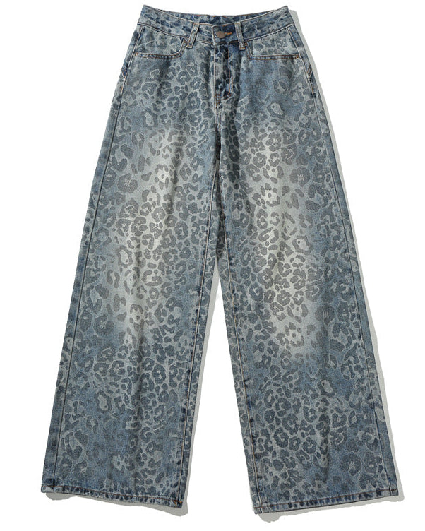 Shop the Iron + Ivy Washed Leopard Print Straight Fit Denim Jeans by Teddy Blaze. Mid-waist 100% cotton grey leopard print denim trousers featuring a structured zipper fly and full-length straight cut.