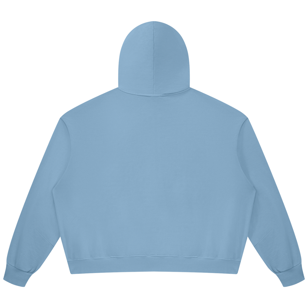 Shop the Signature Vintage Wash Boxy Zip Hoodie by Teddy Blaze. 360 GSM slate blue cotton zip hoodie featuring white script branding from THE BLAZE MAN.