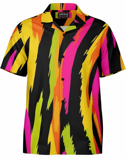 Neon Tiger Short Sleeve Button Down Shirt (ANI7)