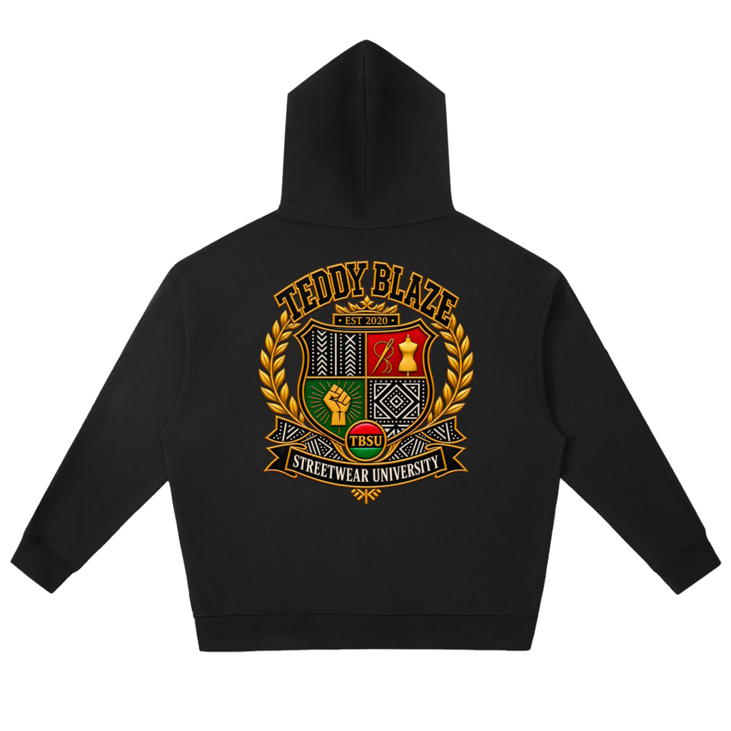 Shop the Teddy Blaze TBSU Heritage Graphic Pullover Hoodie. Loose streetwear featuring signature bear mascot artwork, a cozy hood, and a back university crest.