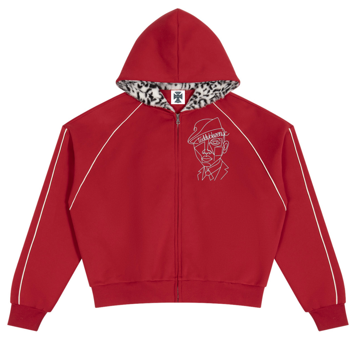 Afro Yorker Box Cut Leopard Lined Pipe Detail Zip Jacket