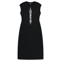 A sleek black ruched sleeveless dress featuring Teddy Blaze Afrodemia Americana iconography, stretch rayon construction and a sculpted maxi silhouette.