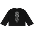 Black waffle-knit jumper featuring Teddy Blaze Afrodemia Americana iconography, a roomy unisex silhouette, raw-edge detailing and VERY TEDDY signature.
