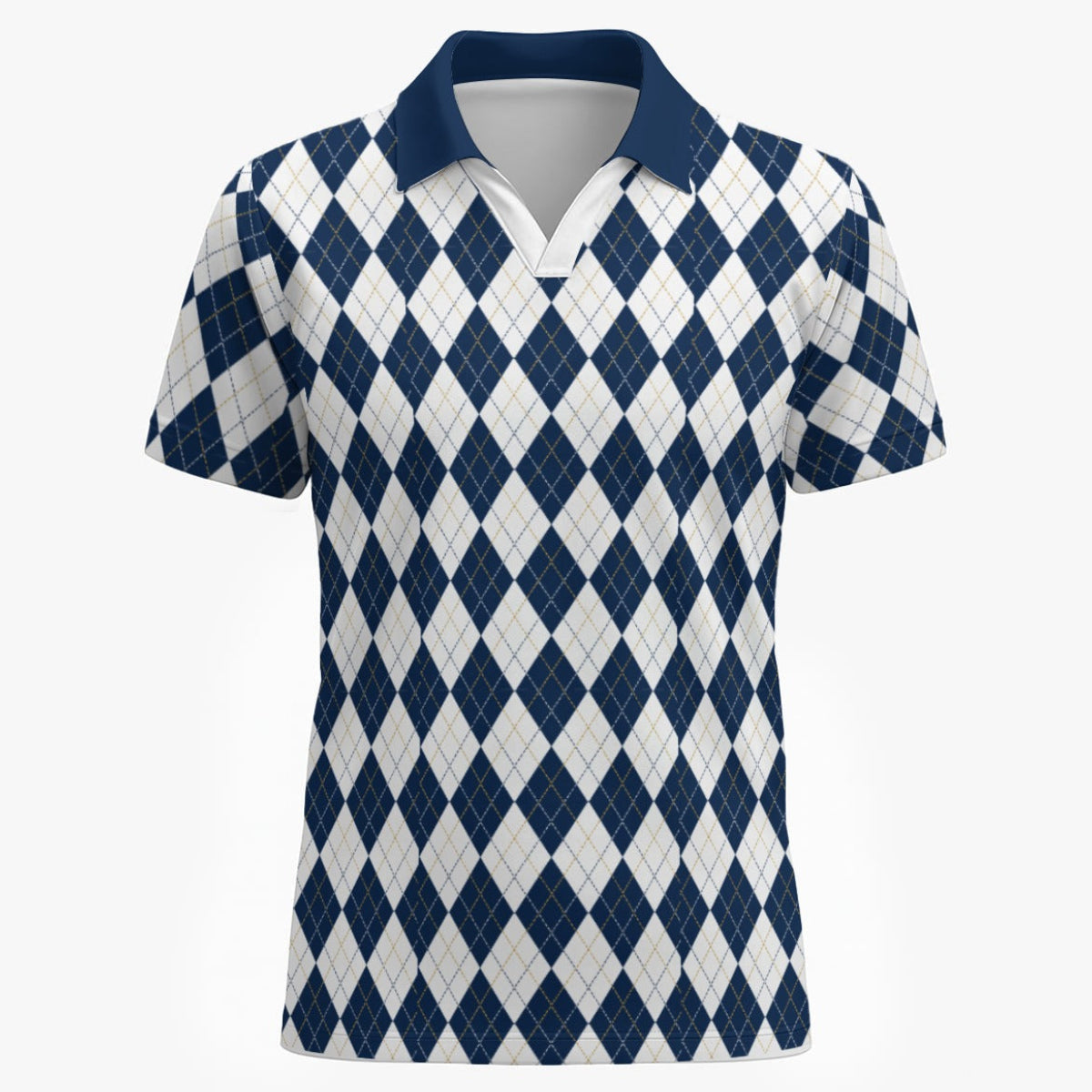 Shop the Argyle Azure Polo by Teddy Blaze. Premium 200 GSM performance poly polo featuring a classic navy and white argyle print from the TOPS line of The Mature Mocha Collection.