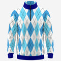 Shop the Iron + Ivy Astoria Argyle Contrast Trim Quarter Zip by Teddy Blaze. Performance 230 GSM stretch quarter-zip pullover in sky blue and white argyle with royal blue trim.