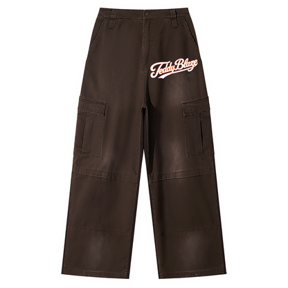 Kanji Dragon Sunfade Washed Wide Leg Cargo Pants | The TBX Chelsea Collection