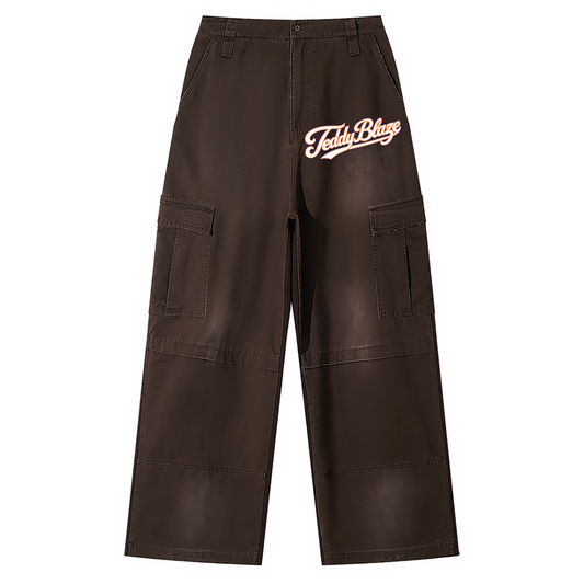 Kanji Dragon Sunfade Washed Wide Leg Cargo Pants | AFRO ANIME