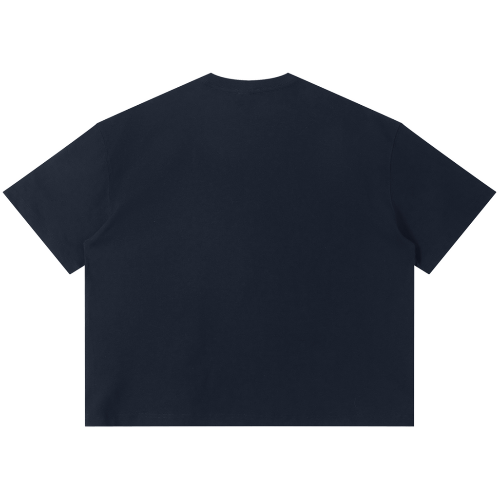 Shop the Boxy Eyechart Tee by Teddy Blaze. 220 GSM cotton-poly oversized drop-shoulder t-shirt with Snellen eye chart graphic from TOPS BY TEDDY BLAZE.