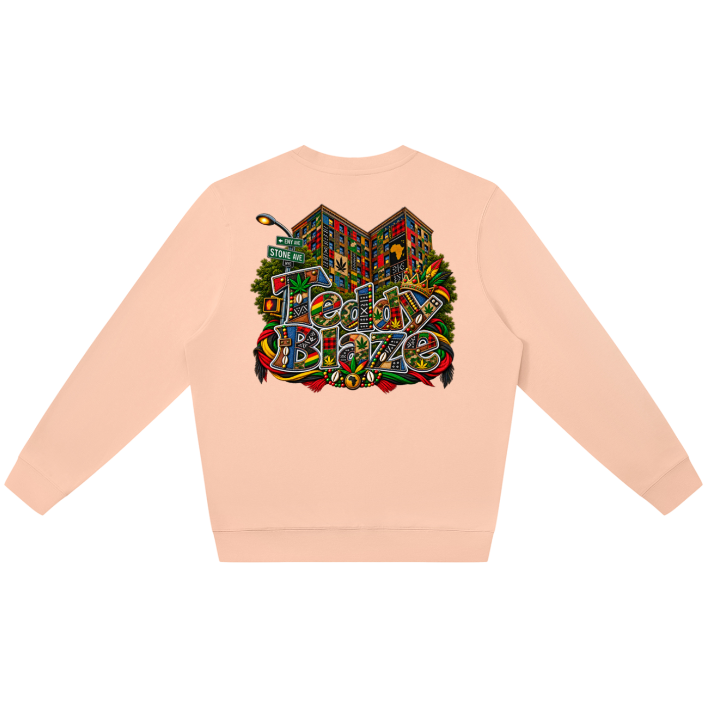 Shop the Teddy Blaze Boho ENY Oversized Jumper featuring Teddy Blaze Boho, relaxed unisex styling and signature East New York-inspired artwork.