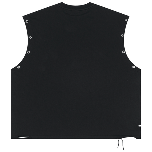 Shop the Signature Cachet Distressed Cotton Grommet Eyelet Tank by Teddy Blaze. 270 GSM black cotton muscle tank with silver eyelets and Cachet emblem from The Mature Mocha Collection.