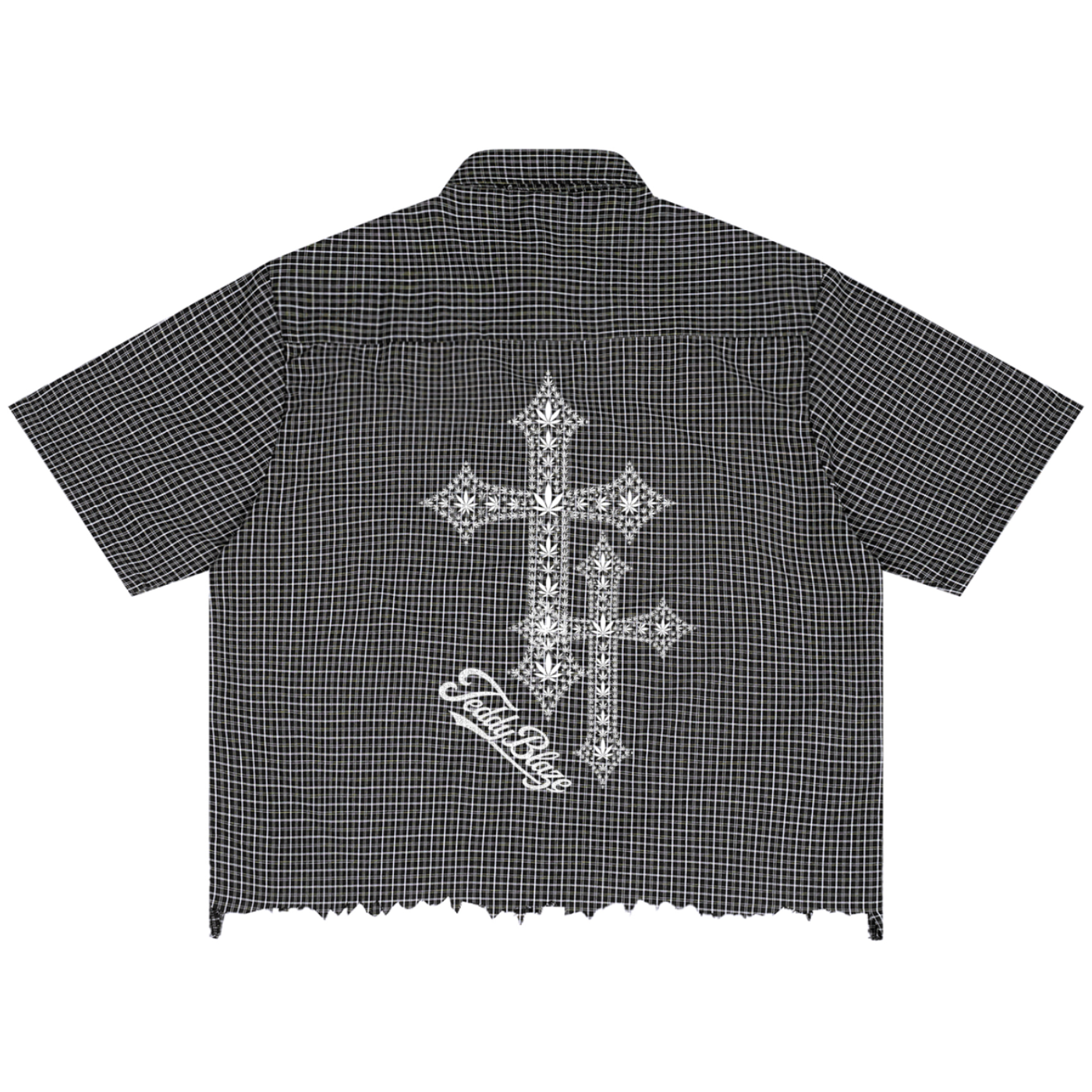 Signature Cross Distressed Plaid Boxy Camp Shirt | VERY TEDDY
