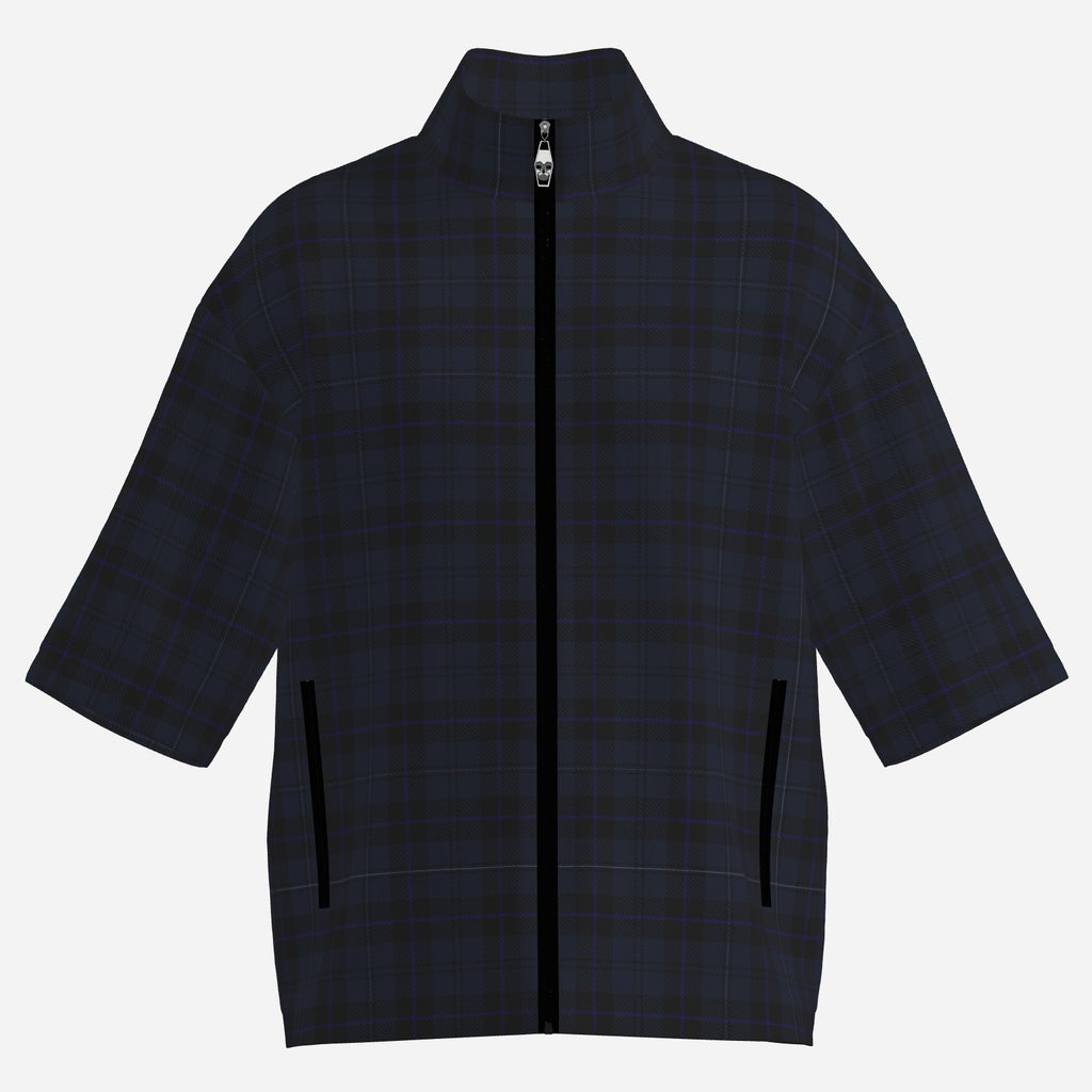 Shop the Bailey Tartan Windbreaker by Teddy Blaze, featuring lightweight four-way stretch fabric, tonal plaid, half sleeves and a sharp stand collar.