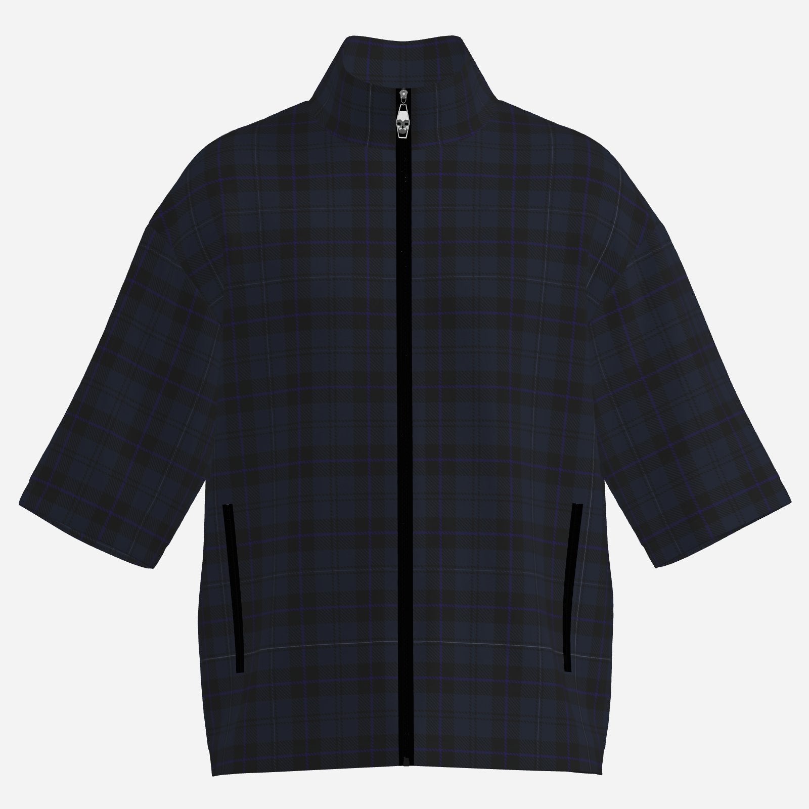 Shop the Bailey Tartan Windbreaker by Teddy Blaze, featuring lightweight four-way stretch fabric, tonal plaid, half sleeves and a sharp stand collar.