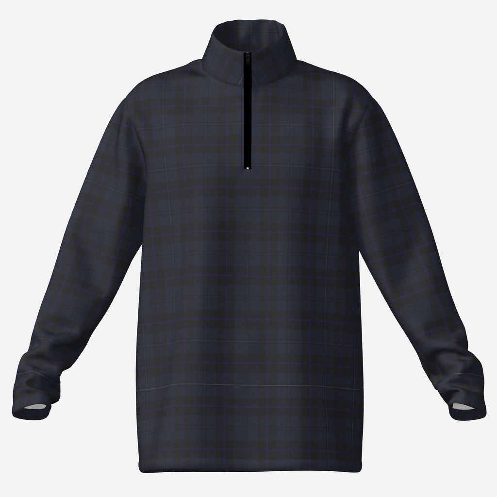 Shop the Bailey Tartan Quarter Zip by Teddy Blaze, made from 180 GSM stretch scuba knit with a cool-feeling finish and deep tonal plaid design.