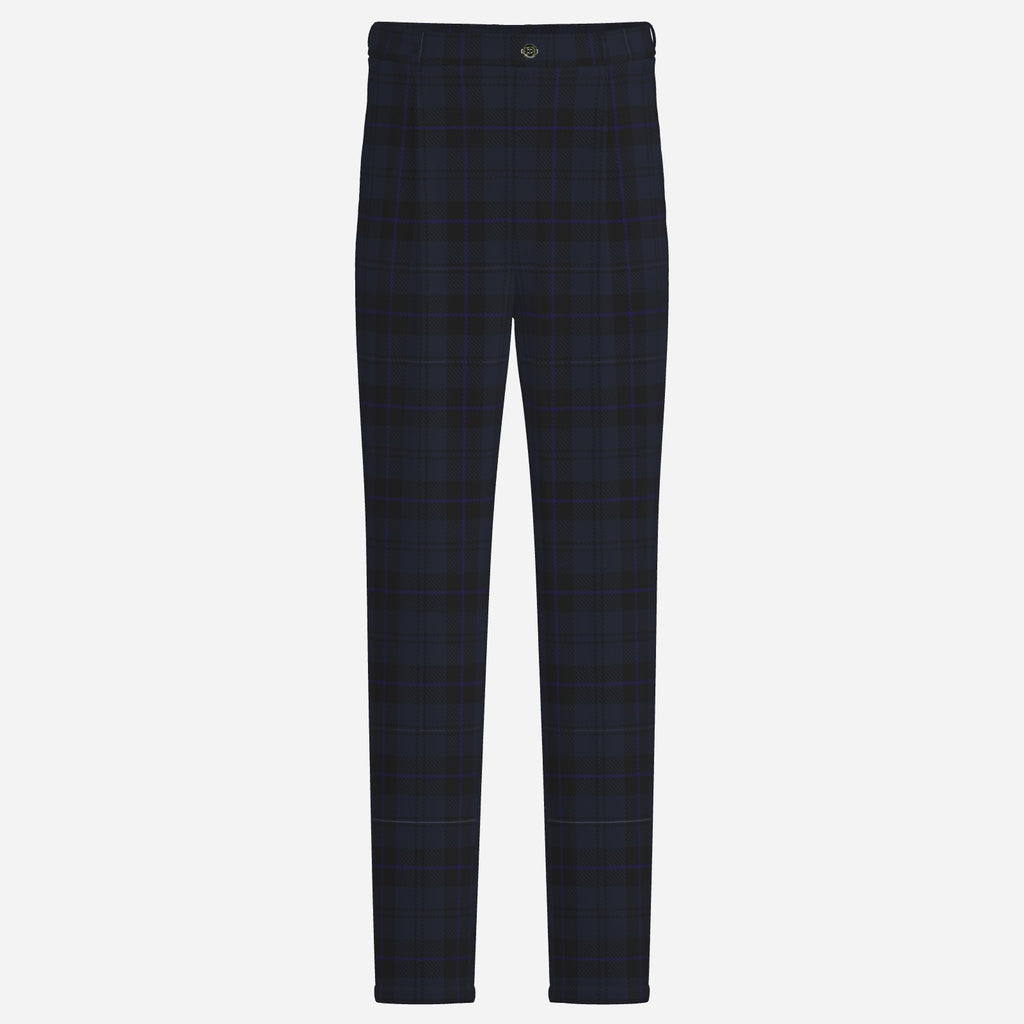 Shop Bailey Tartan Straight Leg Pants by Teddy Blaze, crafted in 260 GSM English Cloth with tonal plaid and a clean Black Ivy straight-leg silhouette.