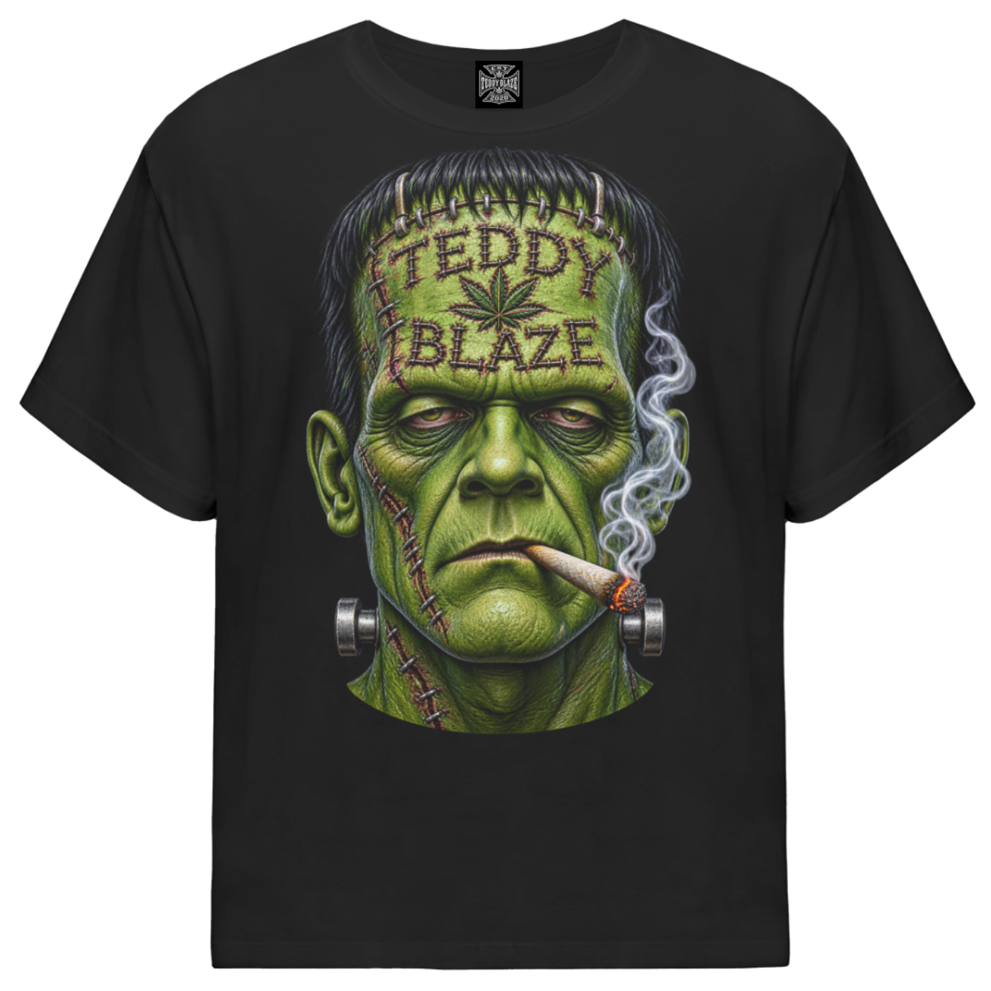 Shop the Bakenstein's Monster Gateway Tee by Teddy Blaze. 180 GSM stretch-cotton loose-fit black t-shirt with Frankenstein monster graphic from GATEWAY TEES.