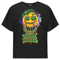 Shop the Bakey Head Gateway Tee by Teddy Blaze. 180 GSM stretch-cotton loose-fit black graphic t-shirt with dripping smiley artwork from TOPS.