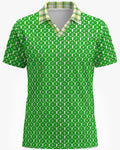 Shop the Iron + Ivy Bearo Tartan Cachet Mesh Open Polo by Teddy Blaze. Breathable mesh golf polo featuring a green luxury bear monogram print with a contrast lime tartan open collar.