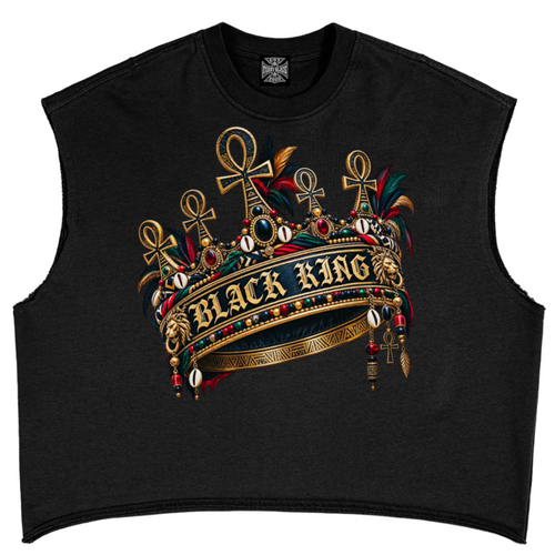 Shop the Black King French Terry Boxy Tank by Teddy Blaze. 340 GSM french terry muscle tank featuring regal "BLACK KING" graphics from THE BLAZE MAN.