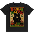Shop the Black Love Classic Tee by Teddy Blaze. 180 GSM cotton-spandex stretch tee with vintage "Black Love Reclaim It" poster print from the HEAT line of The Mature Mocha Collection.