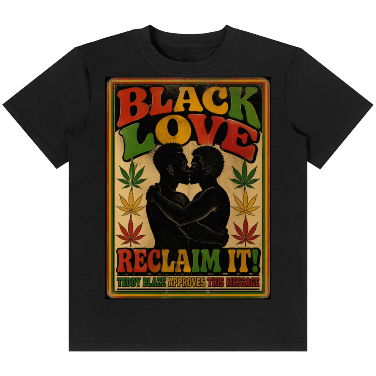 Shop the Black Love Classic Tee by Teddy Blaze. 180 GSM cotton-spandex stretch tee with vintage "Black Love Reclaim It" poster print from the HEAT line of The Mature Mocha Collection.
