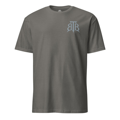 Shop the BlazeCrest Embroidered Cotton Tee by Teddy Blaze. 153 GSM slate gray ring-spun cotton t-shirt featuring THE BLAZECREST from The Mature Mocha Collection.