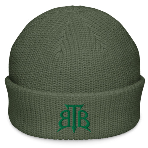 Shop the BlazeCrest Embroidered Ribbed Beanie by Teddy Blaze. Tactical olive green wide-ribbed knit watch cap featuring THE BLAZECREST from The Mature Mocha Collection.