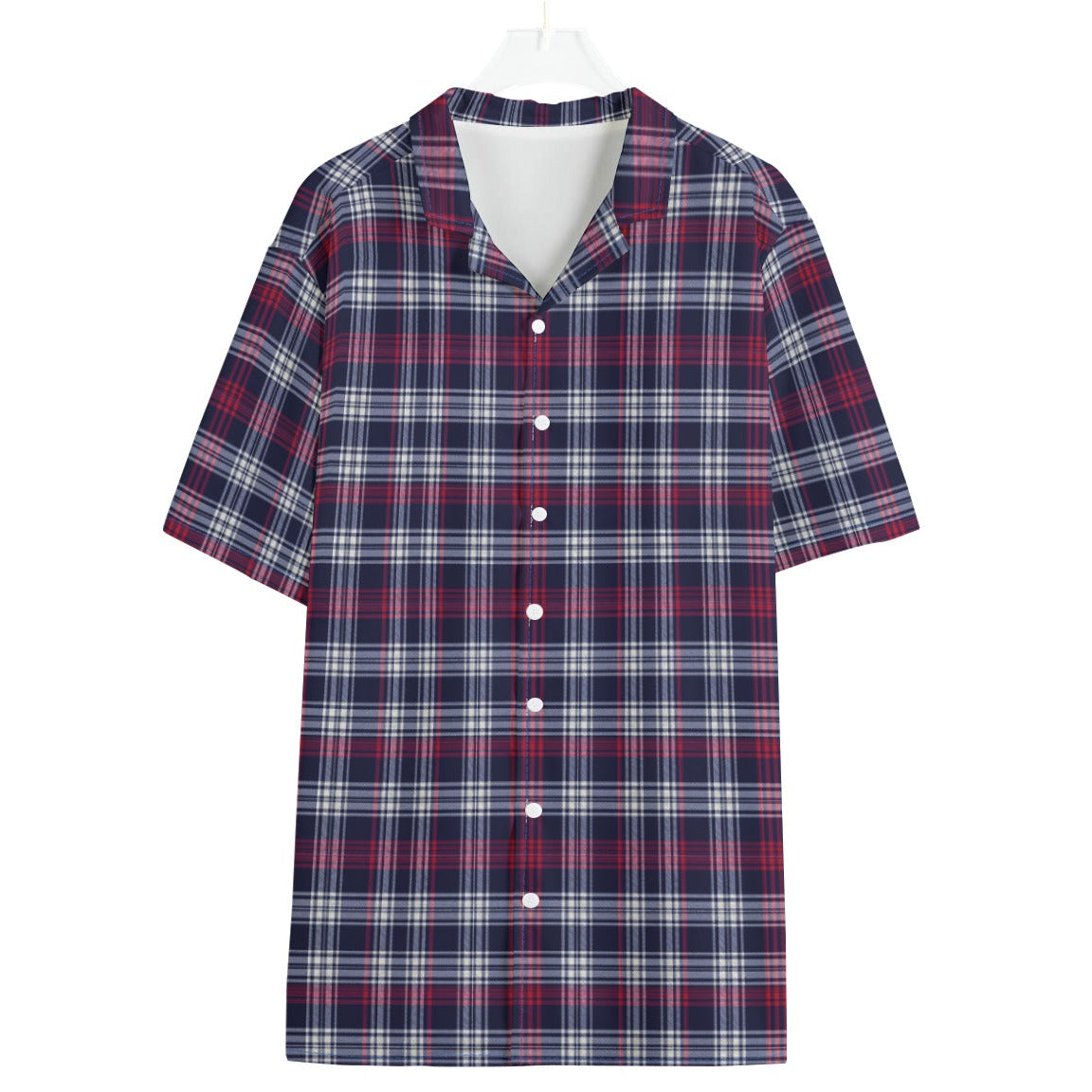 Shop the Blazeberry Plaid Camp Shirt by Teddy Blaze. 120 GSM featherlight berry and navy plaid short-sleeve resort button-down from WHAT'S ON TOP.