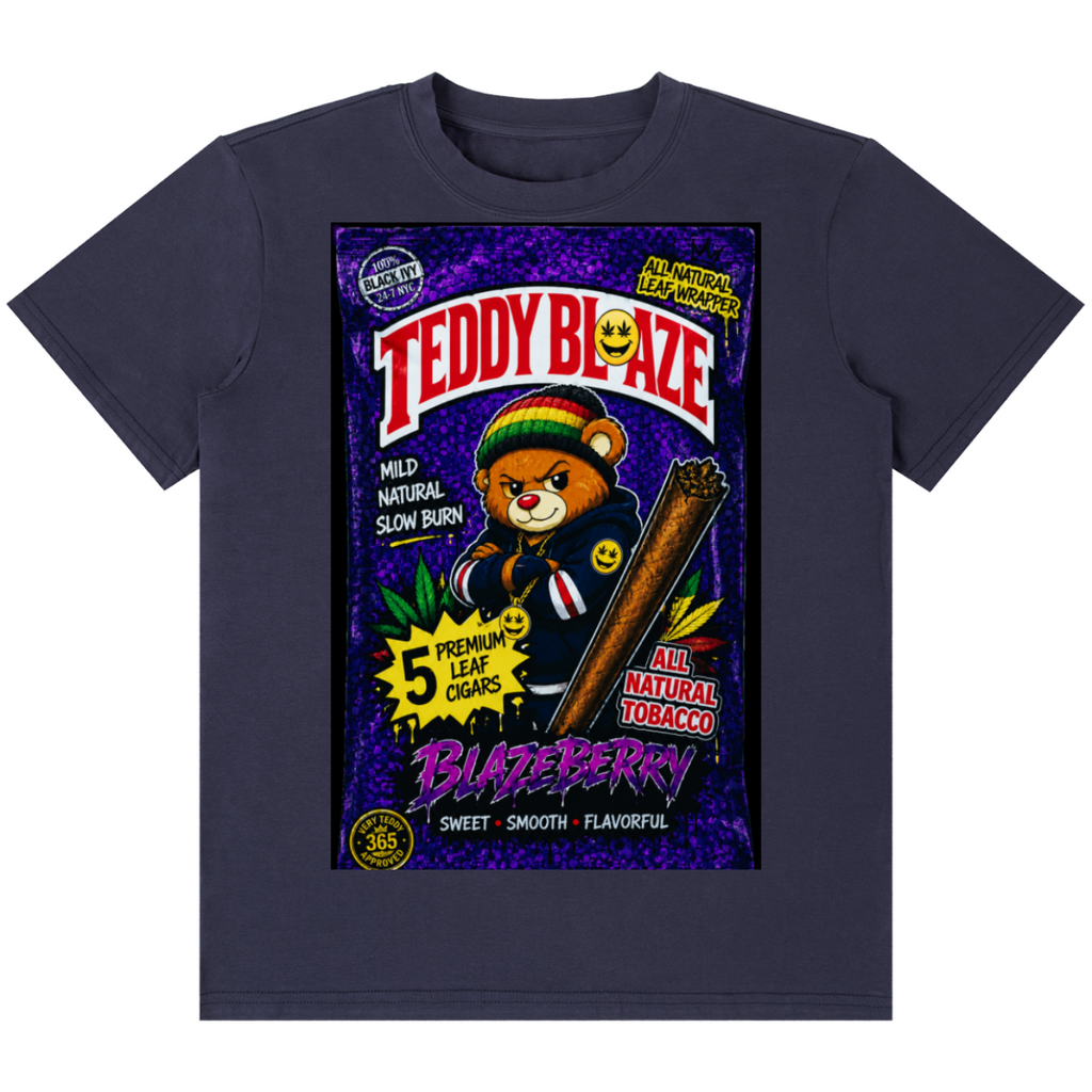Shop the Blazeberry Wraps Classic Tee by Teddy Blaze. 180 GSM cotton-spandex stretch tee with vintage tobacco pack graphic from the HEAT line of The Mature Mocha Collection.