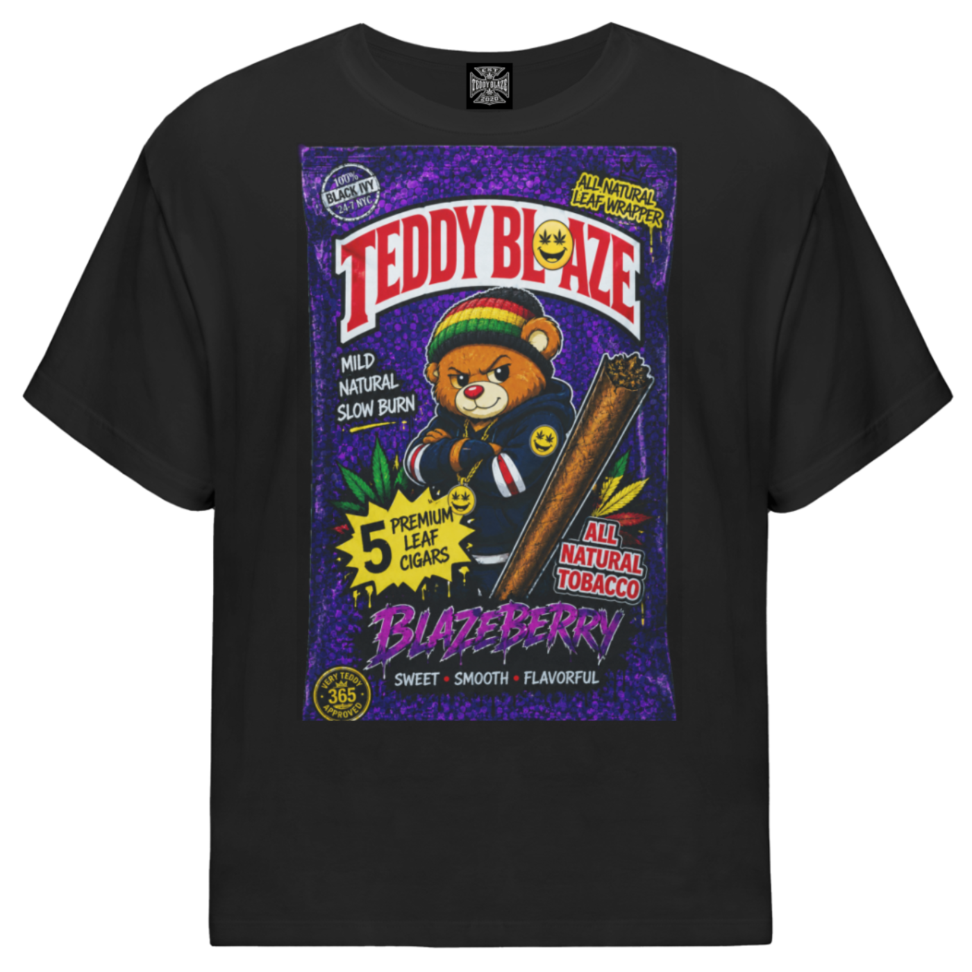 Shop the Blazeberry Wraps Gateway Tee by Teddy Blaze. 180 GSM stretch-cotton loose-fit black graphic t-shirt with vintage wrap artwork from GATEWAY TEES.
