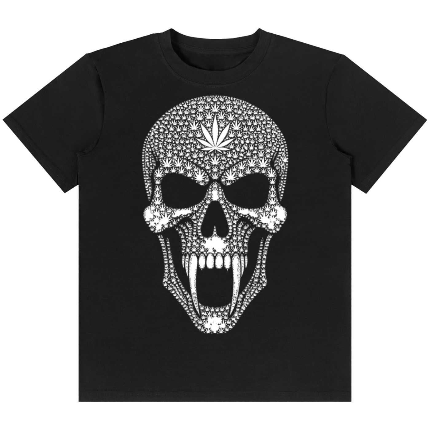 Shop the Blazehead Classic Tee by Teddy Blaze. 180 GSM cotton-spandex stretch tee with fanged leaf skull print reflecting stealth wealth from the TOPS line of The Mature Mocha Collection.