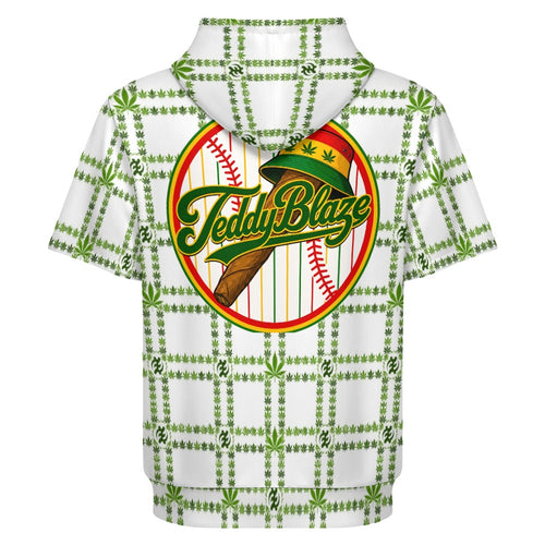 Shop the Blunt Bombers Hooded Tee by Teddy Blaze. 220 GSM air layer short-sleeve hoodie featuring a kangaroo pocket, cannabis check grid, and baseball back art from WHAT'S ON TOP.