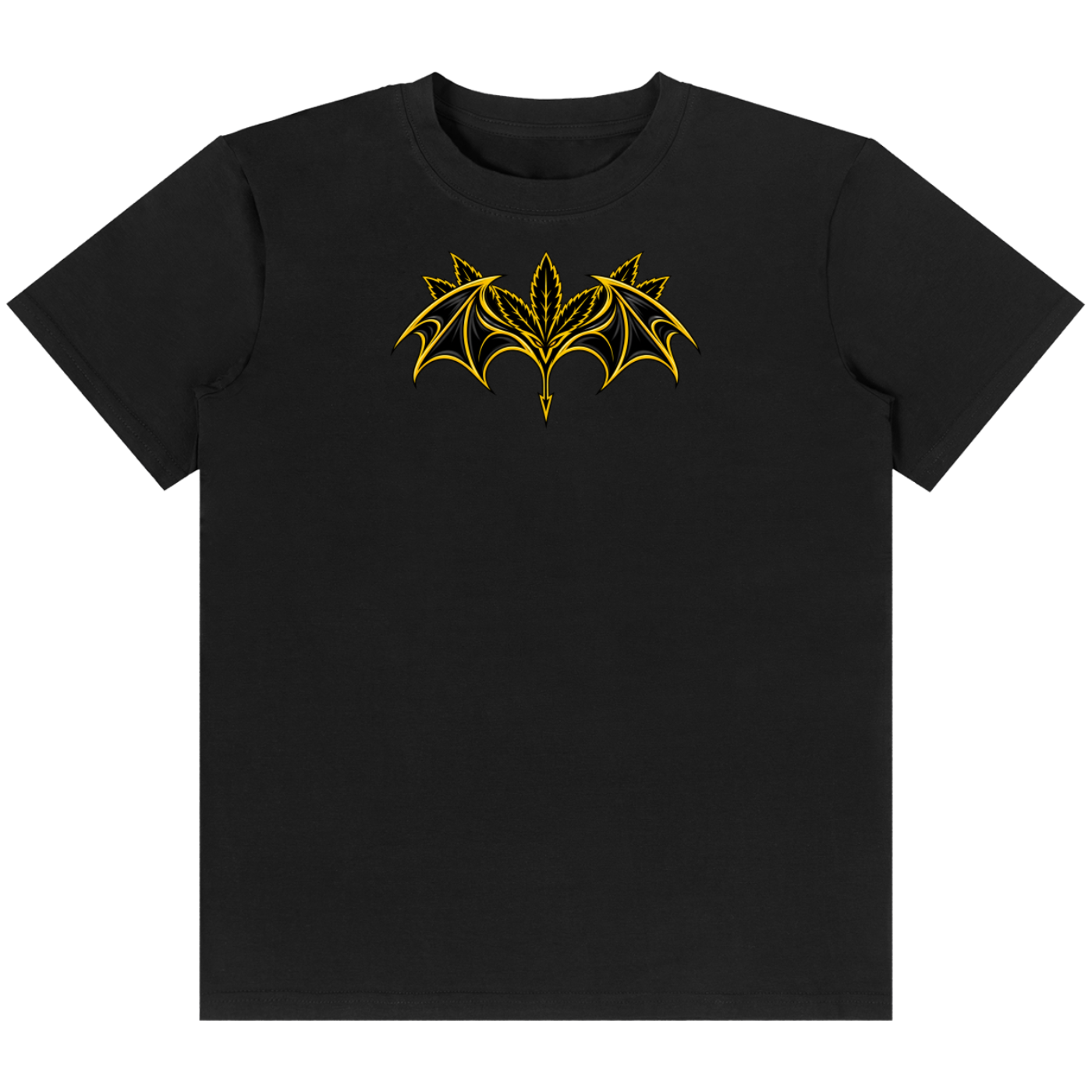 Shop the Blunt Man Classic Tee by Teddy Blaze. 180 GSM cotton-spandex stretch tee featuring a yellow bat-wing leaf graphic from the TOPS line of The Mature Mocha Collection.