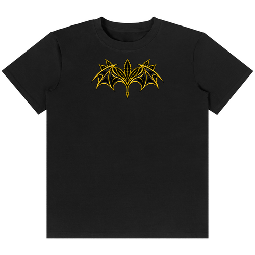 Shop the Blunt Man Classic Tee by Teddy Blaze. 180 GSM cotton-spandex stretch tee featuring a yellow bat-wing leaf graphic from the TOPS line of The Mature Mocha Collection.