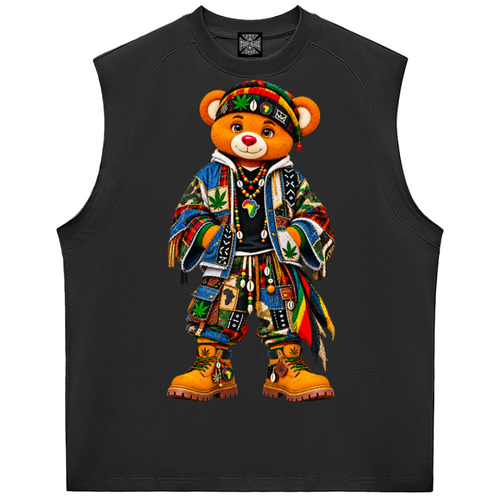Shop the Boho Bearatoo Sorona Tank by Teddy Blaze, a unisex Afrocentric graphic tank blending AfroBohemian style, streetwear and cultural pattern.