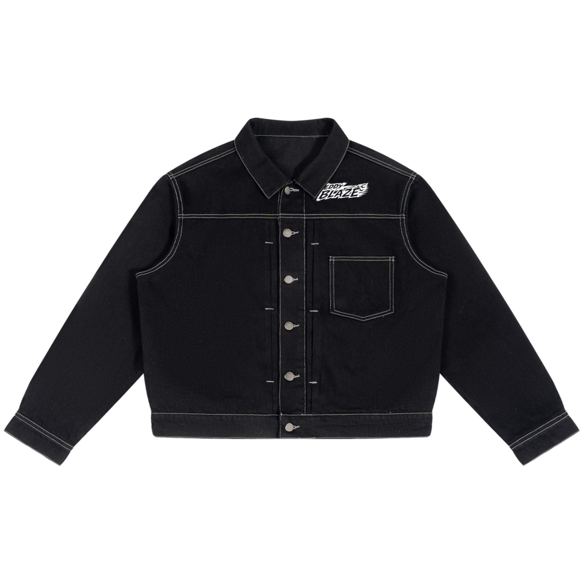 Elevate your luxury denim jacket lineup with the House of Teddy Blaze Afro Yorker Box Cut Denim Jacket. Heavyweight 428 gsm black cotton-poly denim jacket, contrast white stitching, Afro Yorker portrait, and NYC Statue of Liberty back emblem embroidery. Shop NYC to Vegas style.