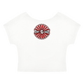 Shop the Women's Brand Rising Open-Back Tee by Teddy Blaze. Ultra-thin cotton-spandex cropped tee featuring an open neck and central Gye Nyame graphic.