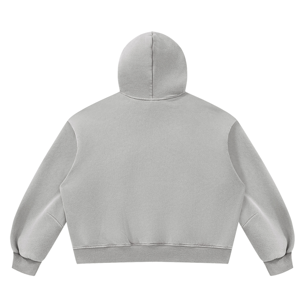 Shop the Signature Cachet Vintage Wash Boxy Fleece Hooded Jumper by Teddy Blaze. 390 GSM heavy slate gray hoodie featuring the Cachet emblem from The Mature Mocha Collection.