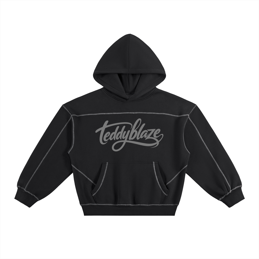 Signatue Contrast-Stitched Boxy Fleece Hooded Jumper