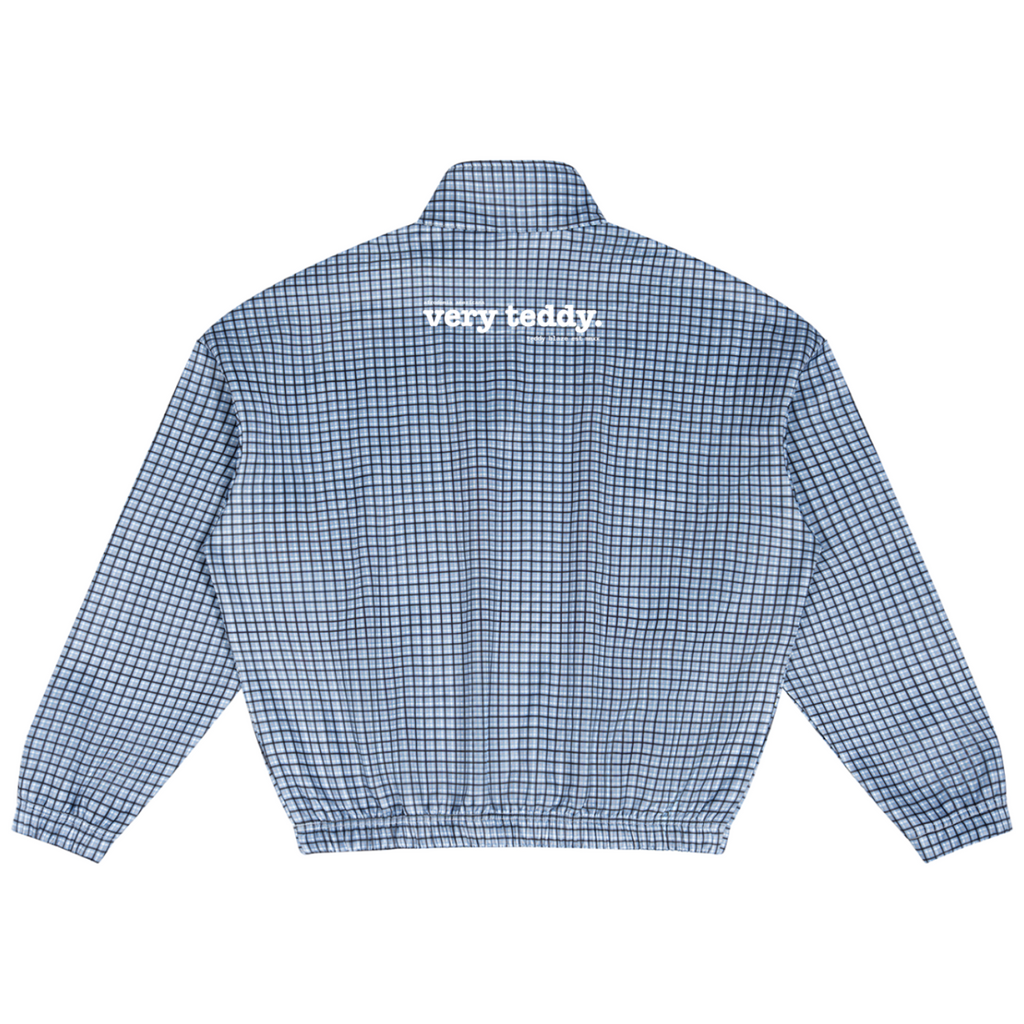 Heavyweight 360 GSM plaid quarter-zip with a cotton-rich inner layer, oversized unisex fit and signature Afrodemia Americana artwork.