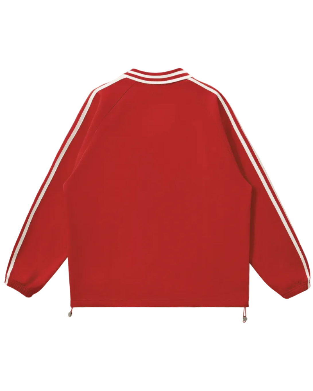 Shop the Iron + Ivy Signature Contrast Trim Long Cotton Polo by Teddy Blaze. Crimson red 380 GSM cotton long-sleeve polo with striped lapel collar, raglan sleeves, and drawstring hem.
