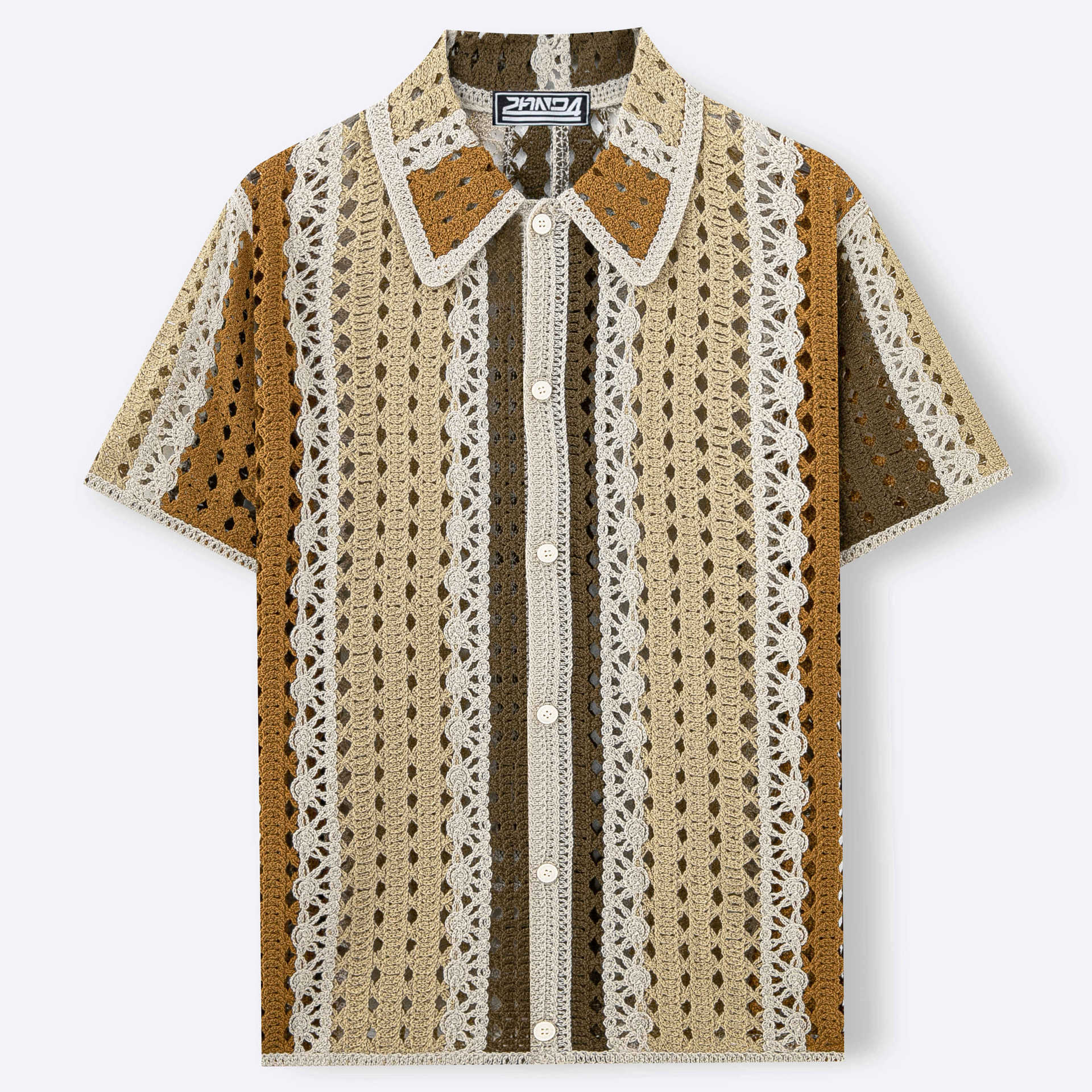 Vintage Khaki Crochet Cabana Shirt