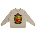 A light beige crewneck sweatshirt featuring a large, detailed 'Teddy Blaze Street University' crest graphic printed on the chest, displayed against a solid white background.