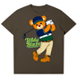 T-shirt with a bear character holding a golf club and 'Teddy Blaze' text on a brown background
