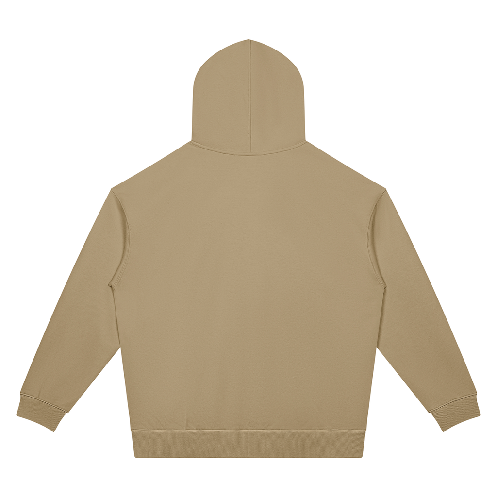 Shop the Signature Cachet Oversized Drop Shoulder Hooded Jumper by Teddy Blaze. 360 GSM tan cotton-poly hoodie featuring the Cachet emblem from The Mature Mocha Collection.