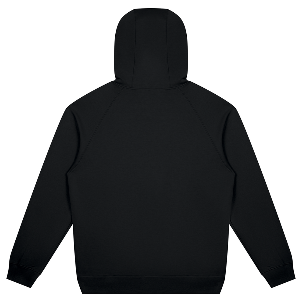 Shop the TDY BLZ Raglan Sleeve Hooded Jumper by Teddy Blaze. Heavyweight 380 GSM black tech fleece hoodie featuring "TDY★BLZ" stencil typography from THE BLAZE MAN.