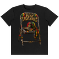 Shop the Chairteenth Classic Tee by Teddy Blaze. 180 GSM cotton-spandex stretch tee featuring an iconic "Stay Ready" folding chair graphic from the TOPS line of The Mature Mocha Collection.