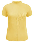 Shop the Iron + Ivy Chevron Pleated High-Neck Tee by Teddy Blaze. Women’s fitted butter yellow short-sleeve top featuring architectural chevron micro-pleating.